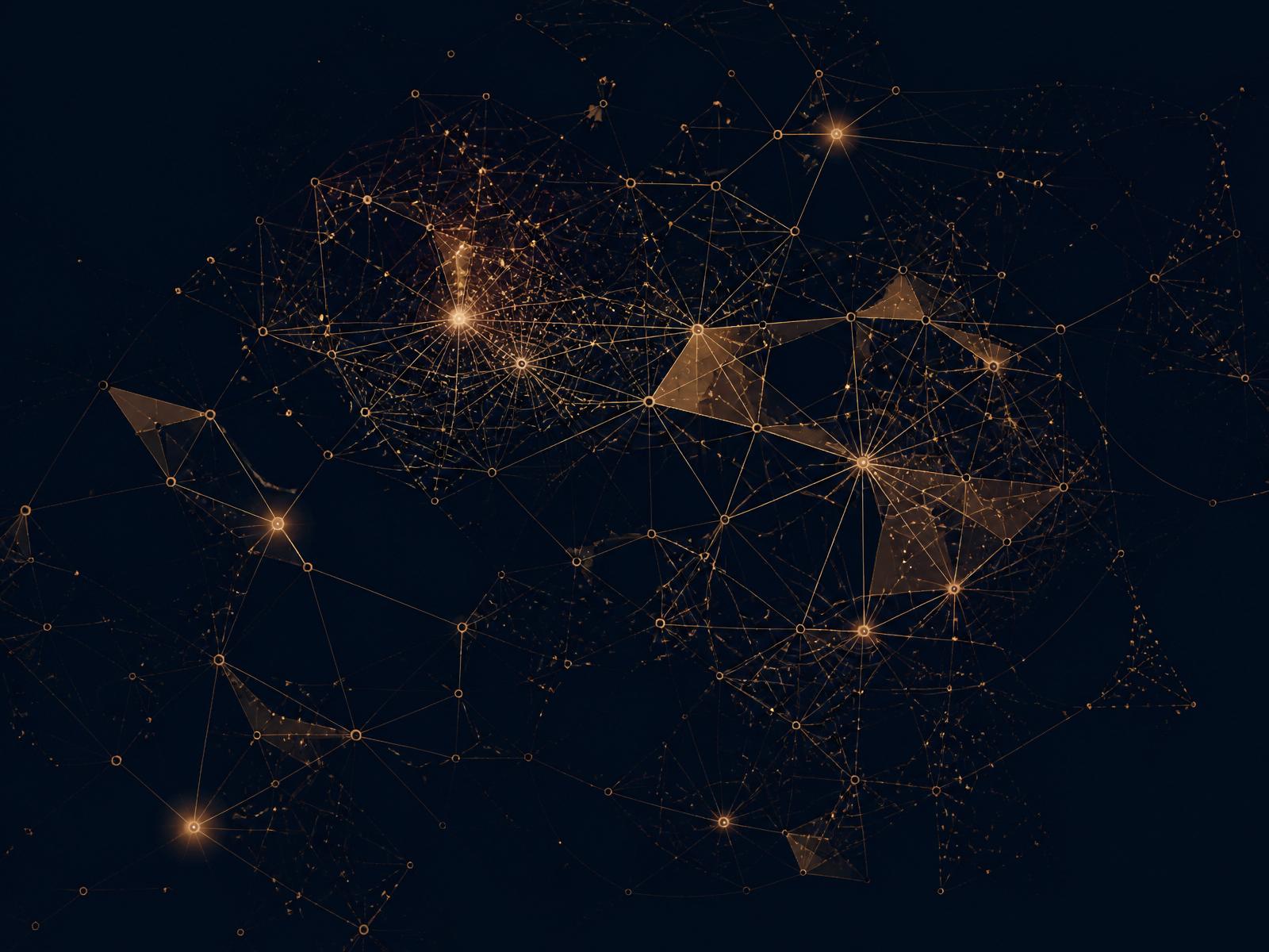 Abstract copper-and-black network of intersecting lines.